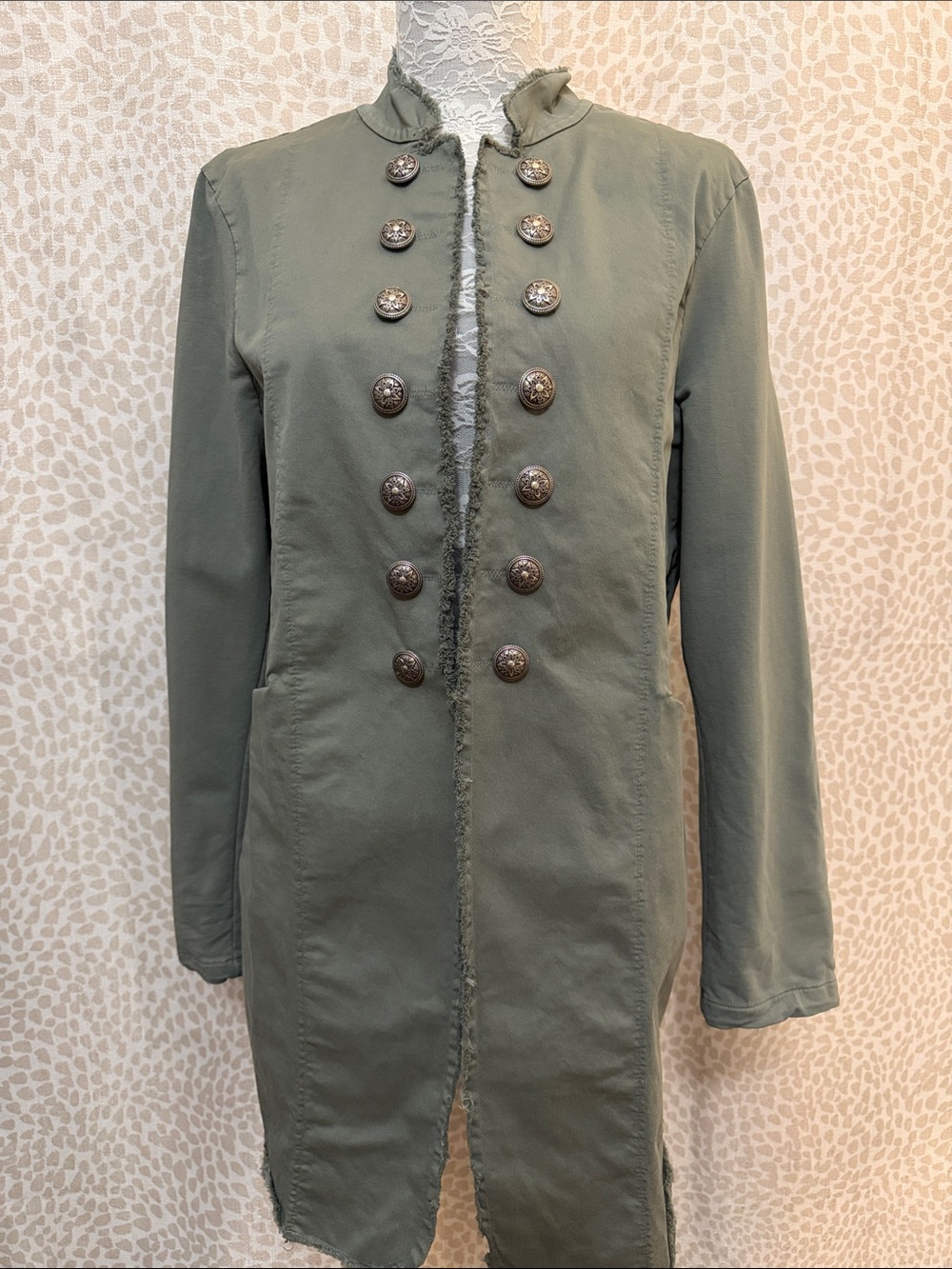 Olive Military-Style Long Jacket